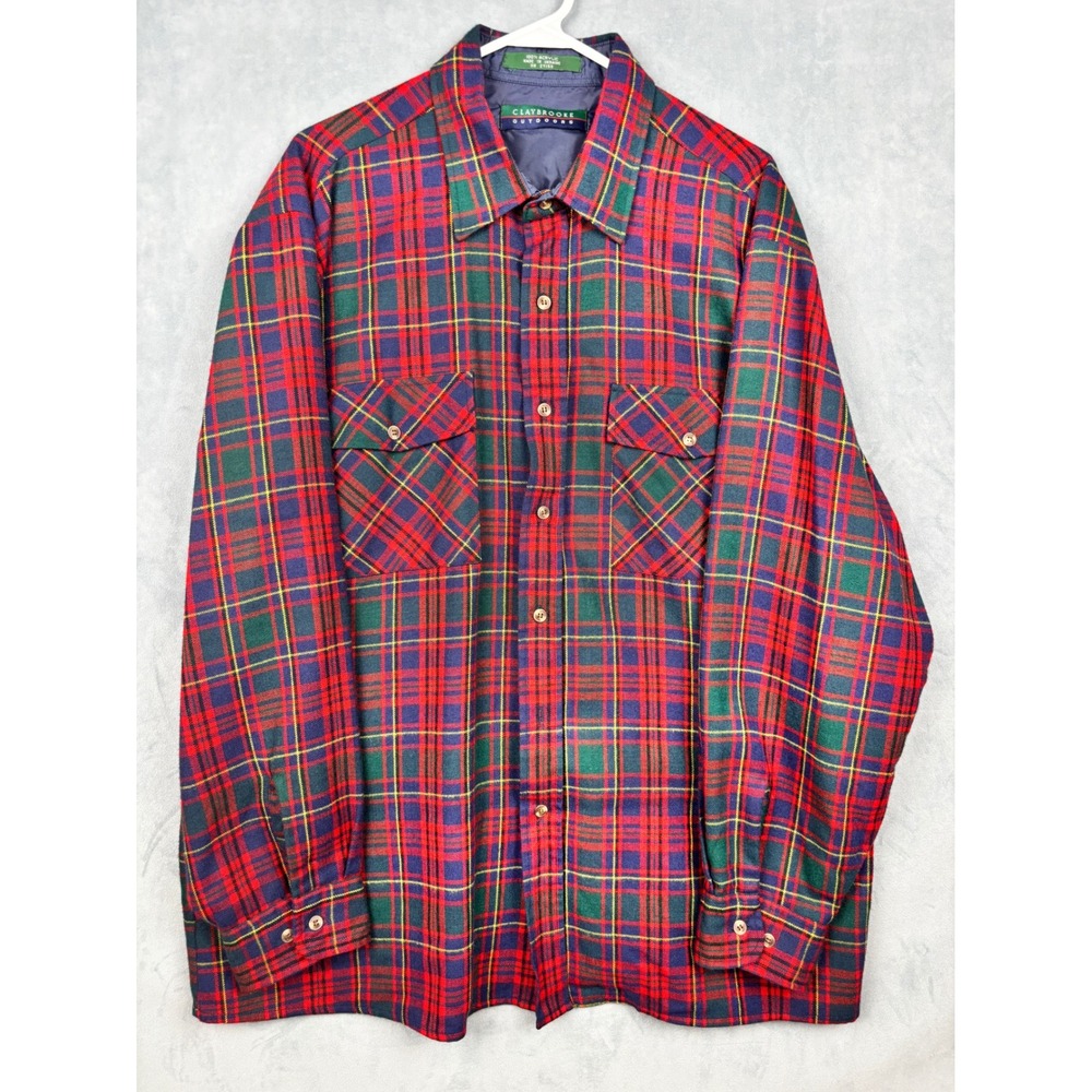 Claybrooke Outdoors Mens XL Plaid Button Down Shirt Red Blue Green Acrylic